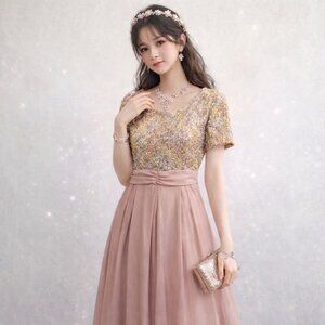 NWT Luxedo Sparkly Sequin Formal Gown Womens Large Pink HOCO Dress Taylor Swift